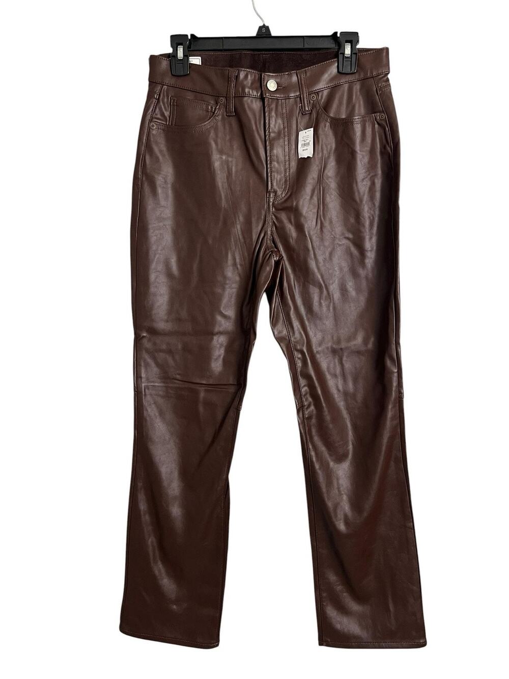 Gap Faux Leather Dress Pants Womens 8 Brown Vintage Slim High Rise Pockets